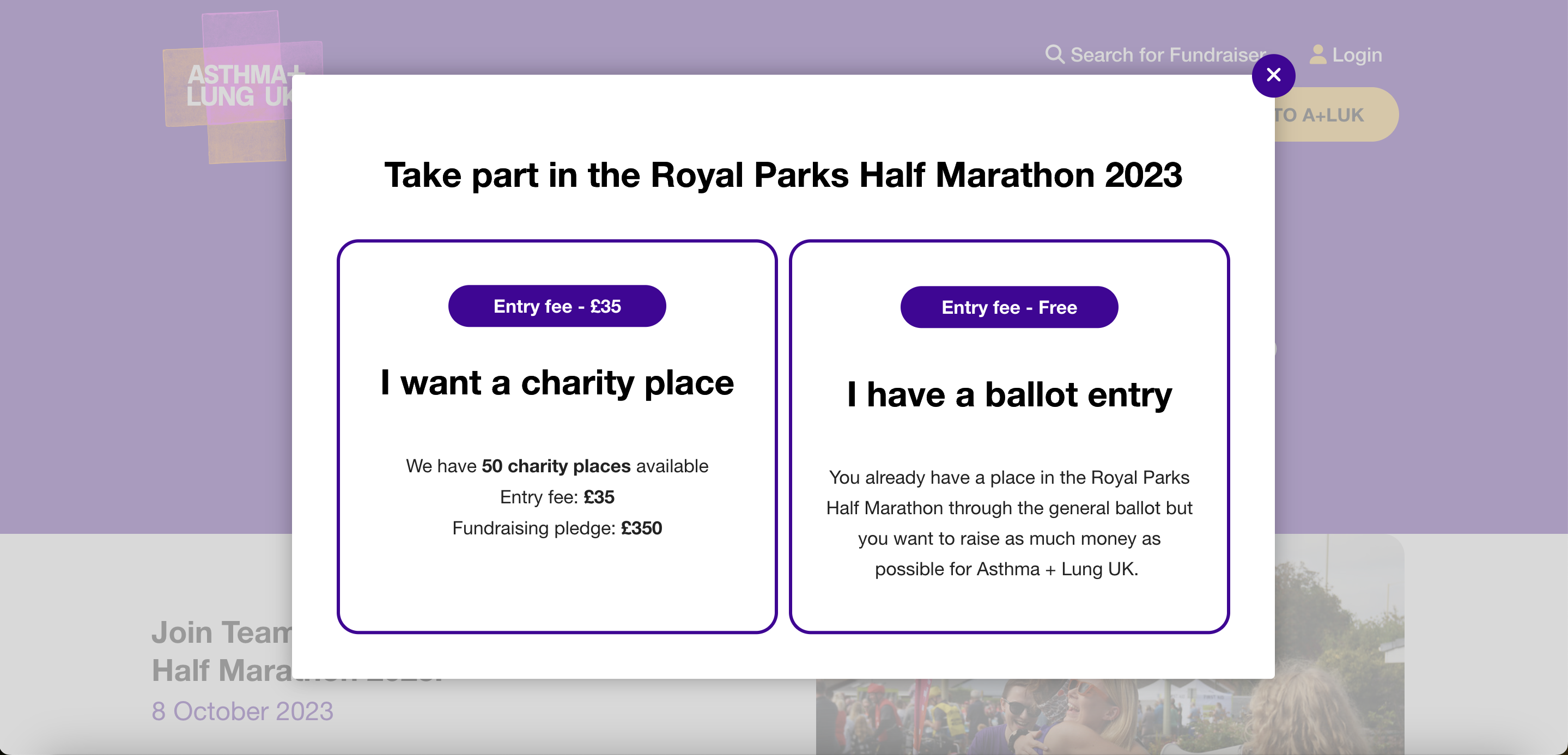 Asthma + Lung UK Royal Parks Half - Charity vs Ballot Entries Asthma + Lung UK Royal Parks Half - Charity vs Ballot Entries